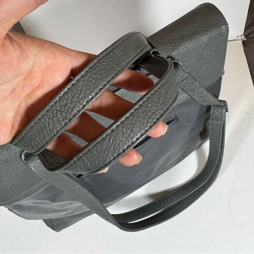 Kwani Tote Bag Gray Studded Nylon Leather Neutral Laptop Korea Adjustable Modern